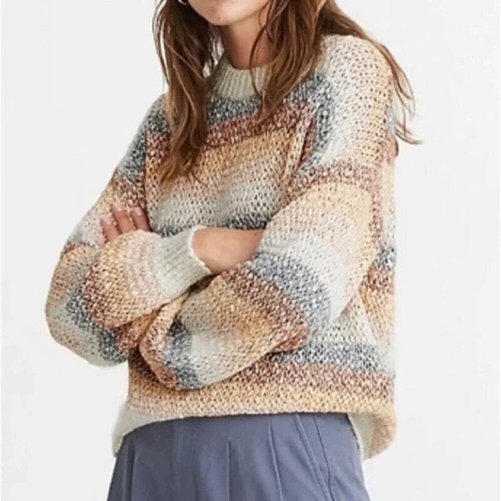 Madewell Womens Size M Baez Pullover Sweater Striped Oversized Earthy Tones